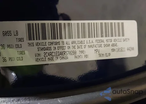 2019 Chrysler Pacifica Touring L Plus z USA, uszkodzony, nr VIN 2C4RC1EG4KR570280